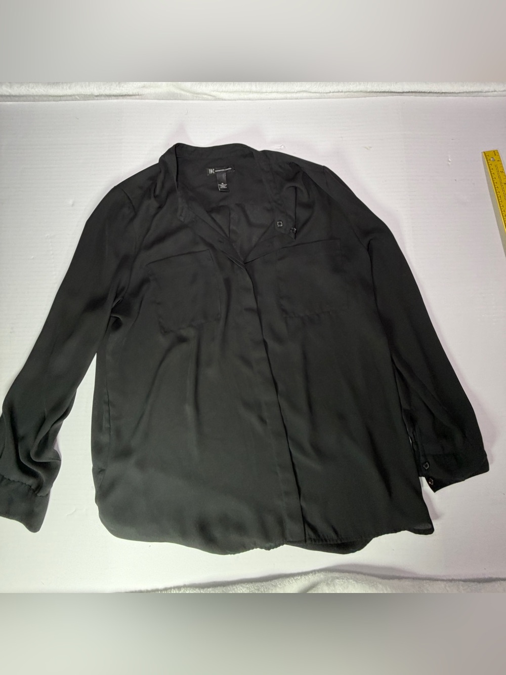 INC International Concepts Black V-Neck Long Sleeve Blouse